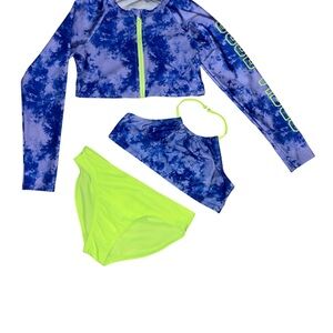 Wonder Nation Girls 3 Piece Blue Tie-Dye "Good Vibes" Swim Set size 10-12
